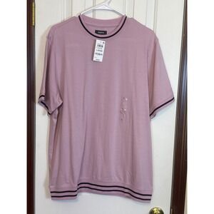 Alfani Fashion Tee Striped Trim Crew‎ Neck Short Sleeve Top Large